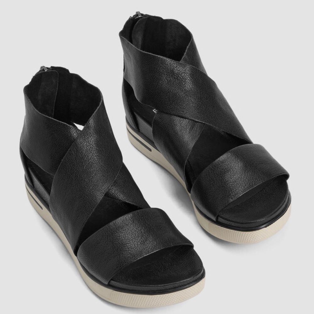 Eileen Fisher Leather CrossCross Sandal with Rubber Sole